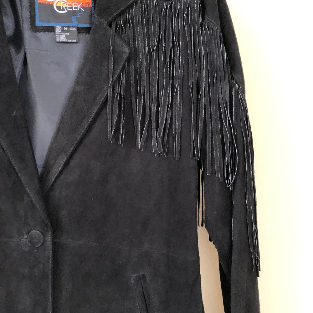 Cowgirl Chic Black Swede Leather  Fringe Jacket